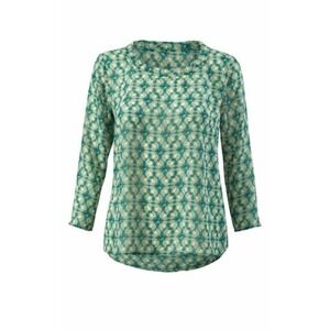 Cabi Jade Top Size Medium Boat Neck 3/4 Sleeve Hi-low Top Wheat Patterned Green
